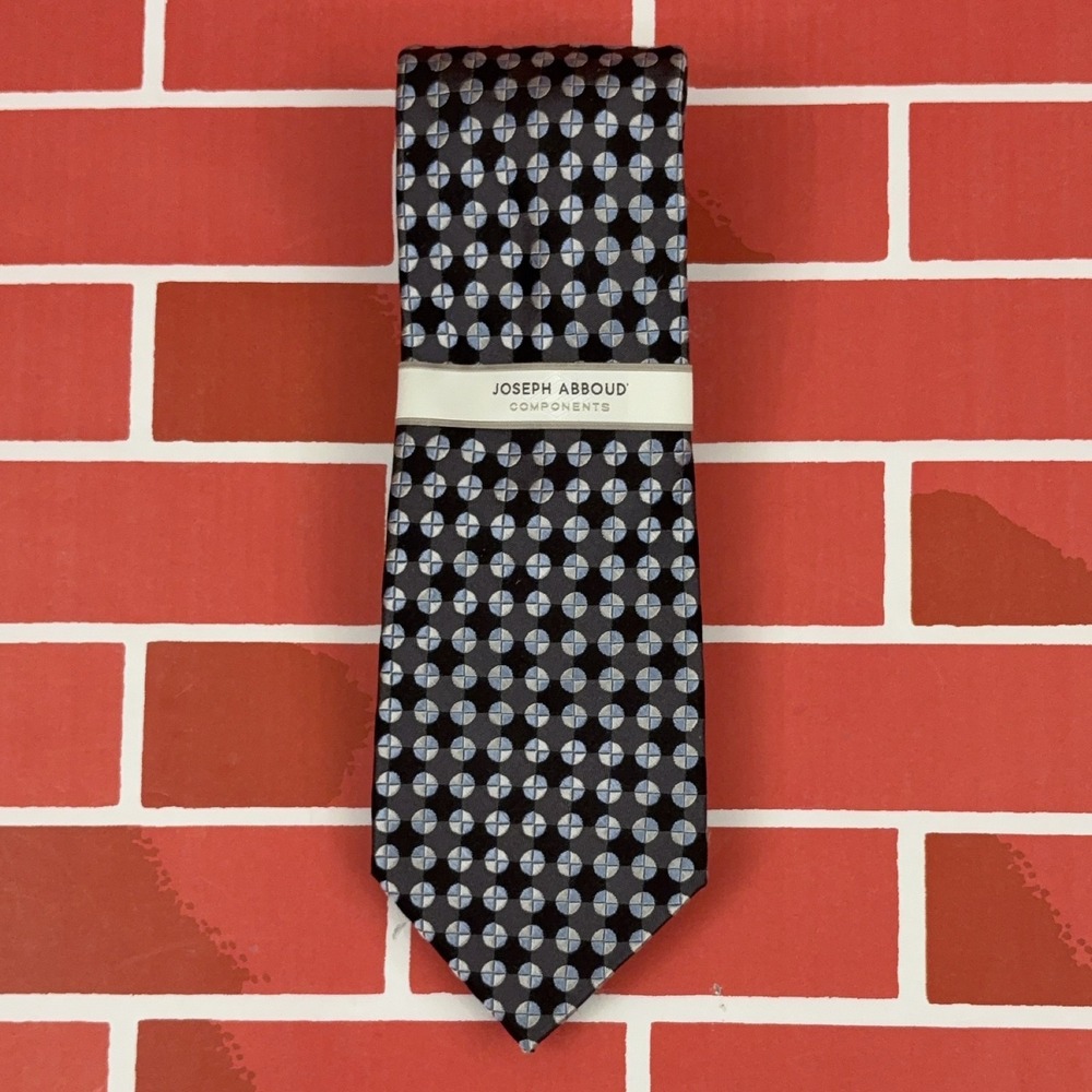JOSEPH ABBOUD Components Necktie Mens Black Geometric 100% Silk Woven Tie